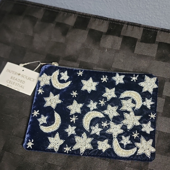 Paper Source Starry Night Beaded Pouch - Dark Blue and Silver - Picture 3 of 3